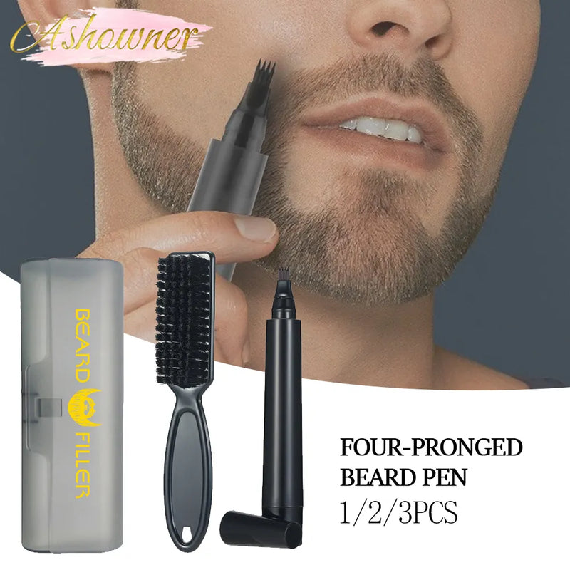 Caneta para preenchimento de barba, à prova d'água, lápis e escova, potencializador de barba, reparação duradoura, bigode, coloração, ferramentas de modelagem, lápis de cabelo.