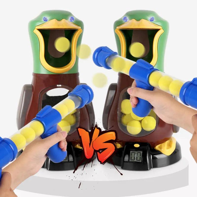 Brinquedos de pato de tiro faminto, arma de ar, bola de bala macia com luz, jogos de batalha de pontuação eletrônica, brinquedo engraçado para crianças